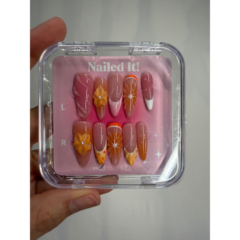 Nailed It! 3D Citrus Floral Press On Nails XS Orange Pink Summer Fruit Art Set